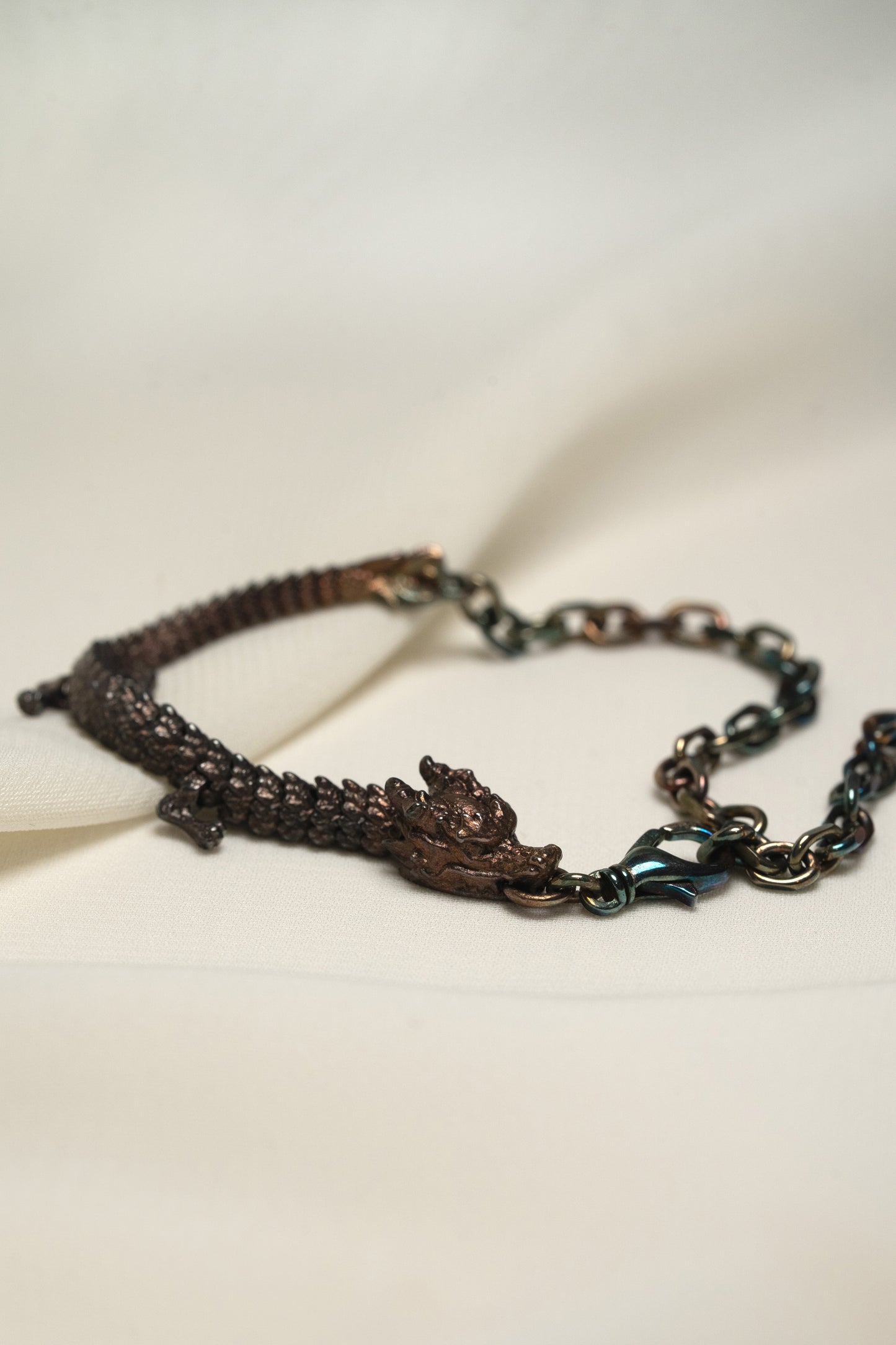 3D Printed Sterling Silver Electroplated Dragon Bracelet in Medium Size