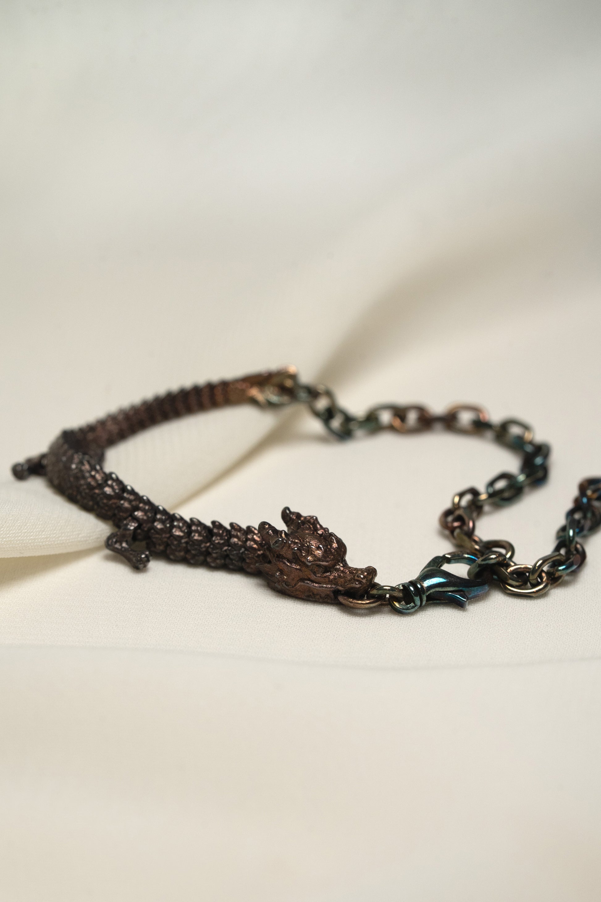 3D Printed Sterling Silver Electroplated Dragon Bracelet in Medium Size