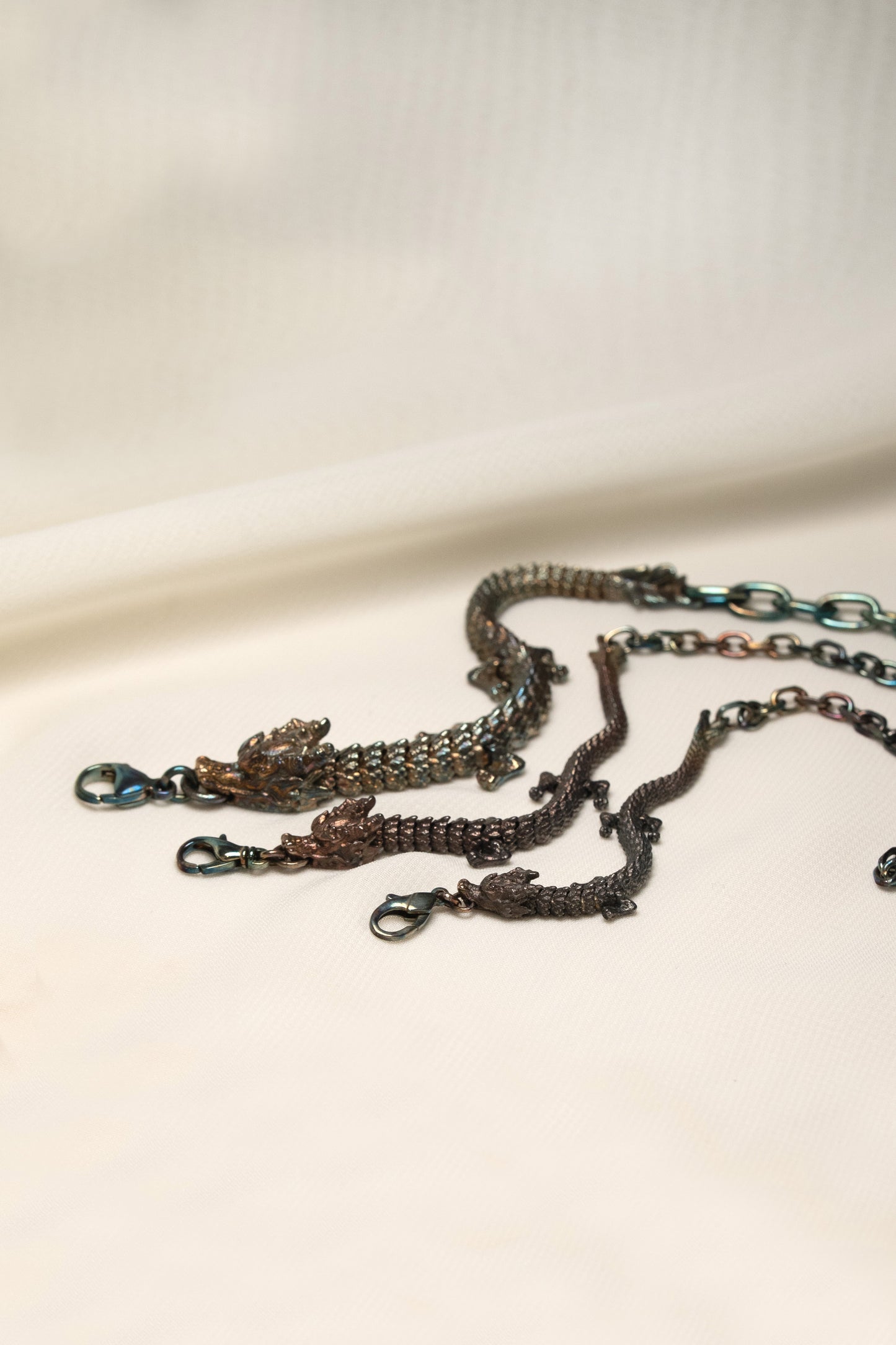 3D Printed Sterling Silver Electroplated Dragon Bracelet in Three Sizes