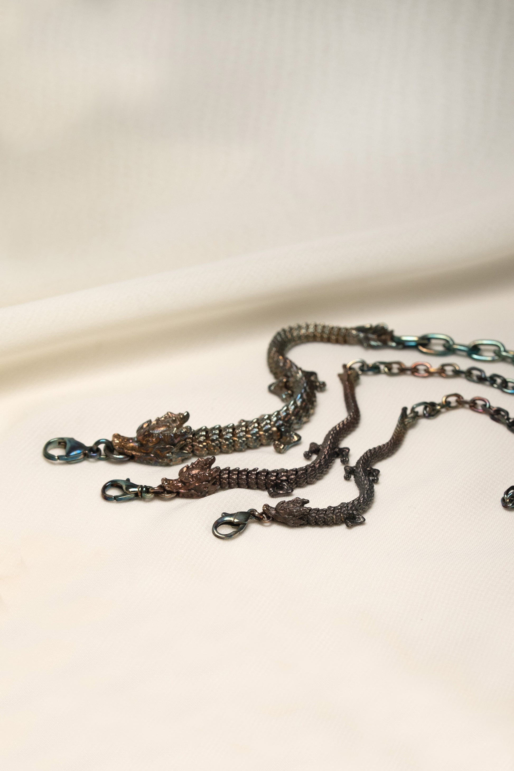 3D Printed Sterling Silver Electroplated Dragon Bracelet in Three Sizes