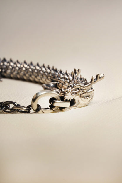 Medium 3D Printed Sterling Silver Dragon Bracelet