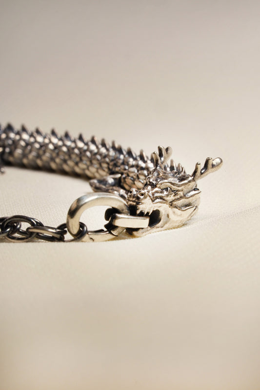 Medium 3D Printed Sterling Silver Dragon Bracelet