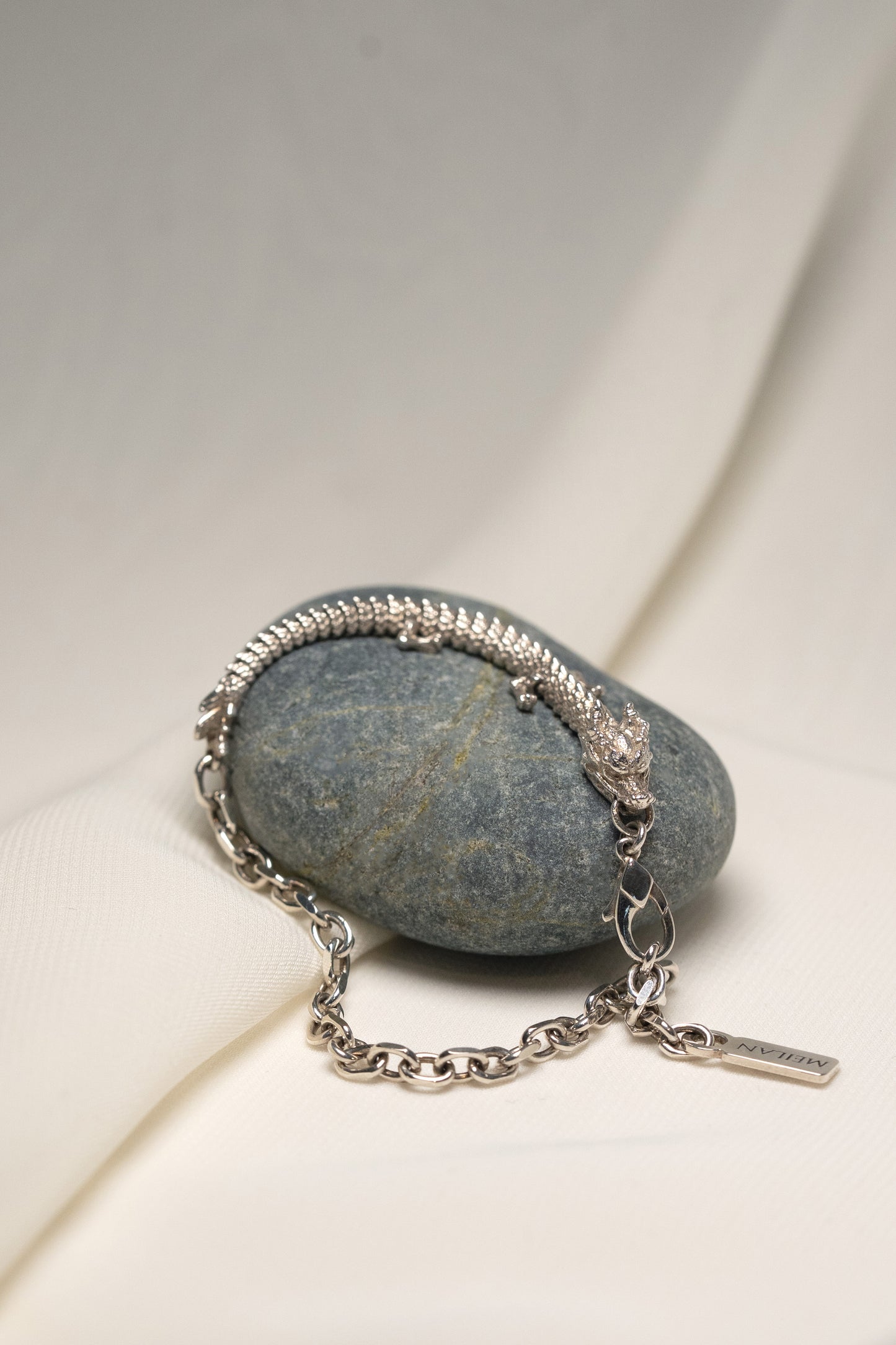 3D Printed Sterling Silver Dragon Bracelet in Small Size