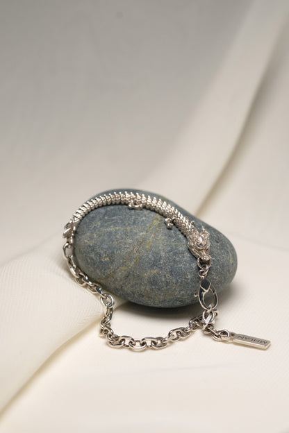 3D Printed Sterling Silver Dragon Bracelet in Small Size