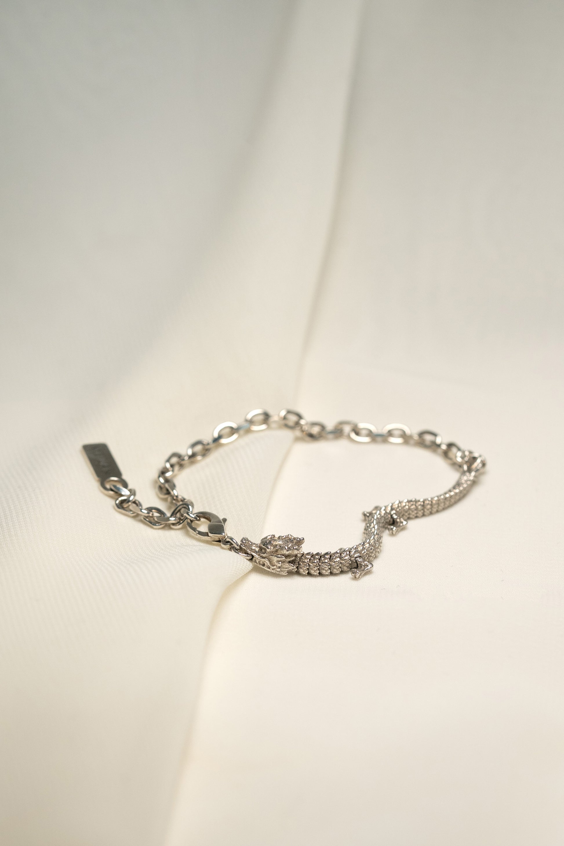 3D Printed Sterling Silver Dragon Bracelet in Small Size