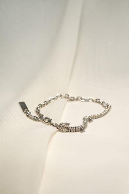 3D Printed Sterling Silver Dragon Bracelet in Small Size