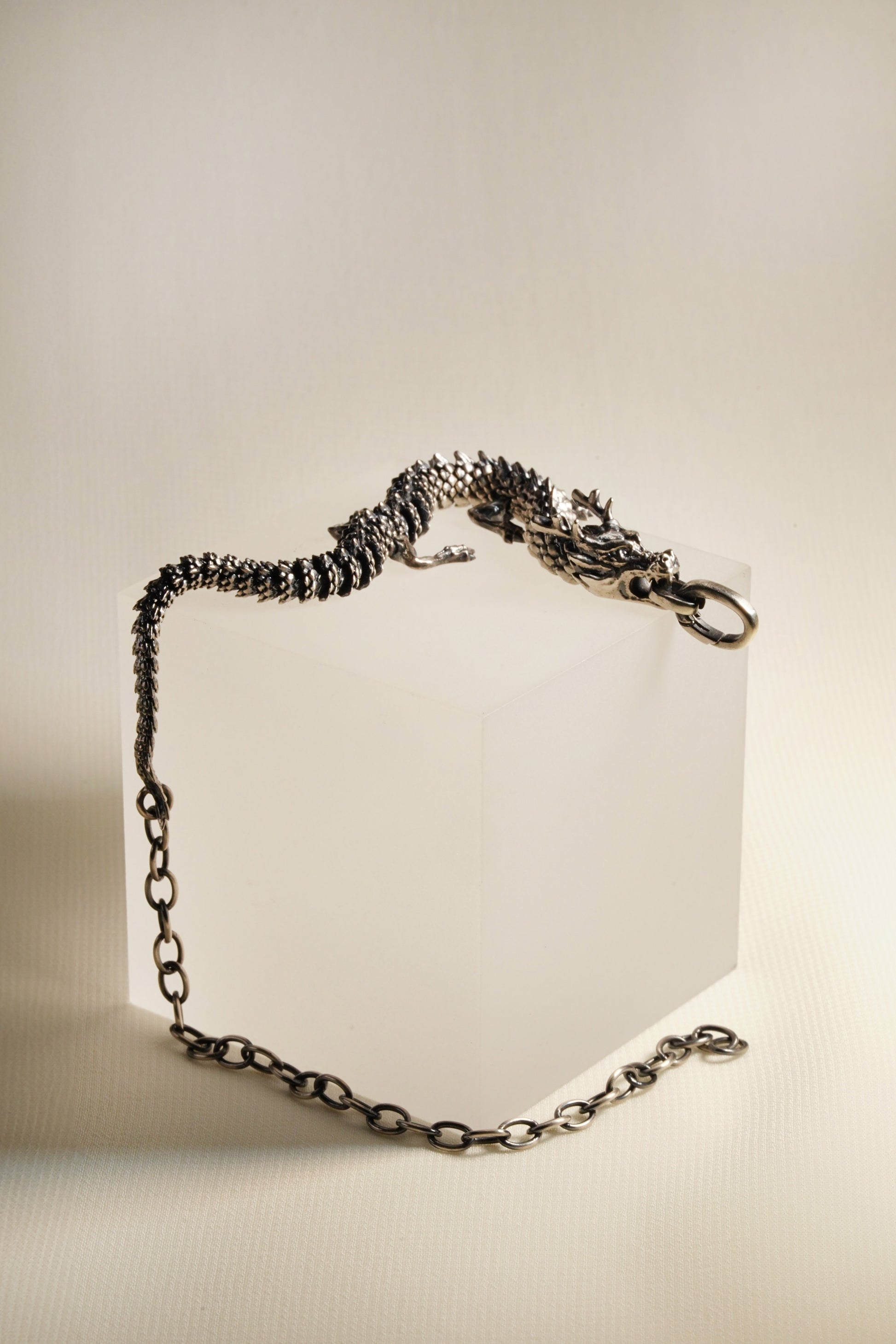 Medium 3D Printed Sterling Silver Dragon Bracelet