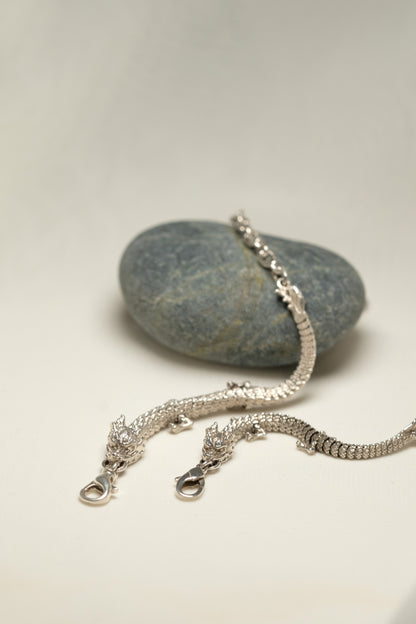 3D Printed Sterling Silver Dragon Bracelet in Small and Medium Size