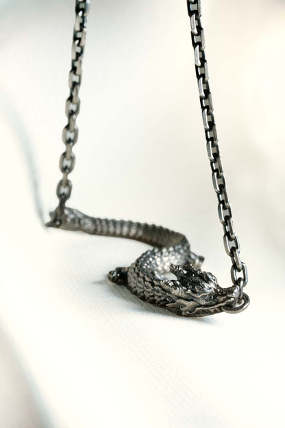 3D Printed Dragon Necklace - Sterling Silver