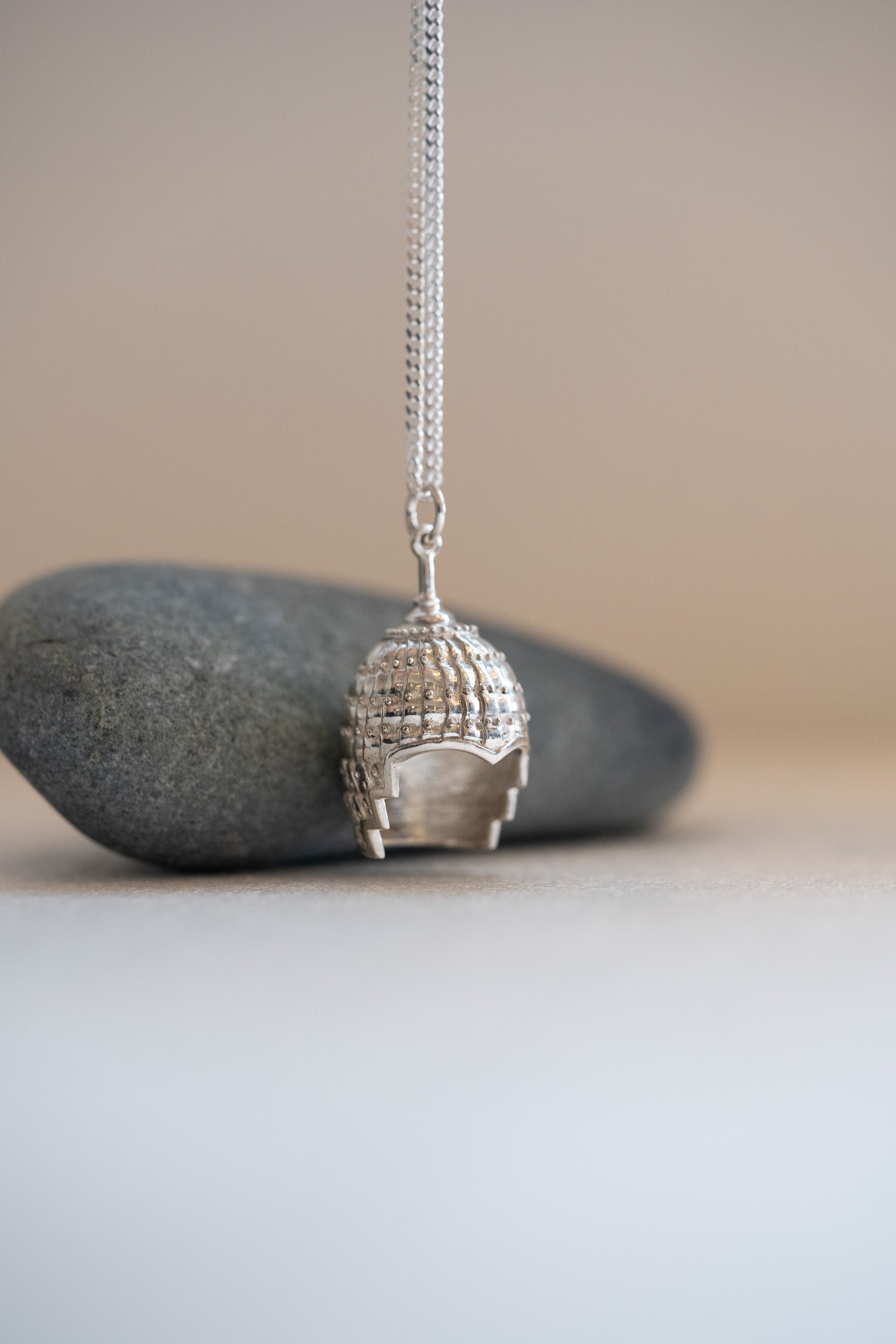 High Shine Finish Armour Pendant hung on a 925 Silver Chain