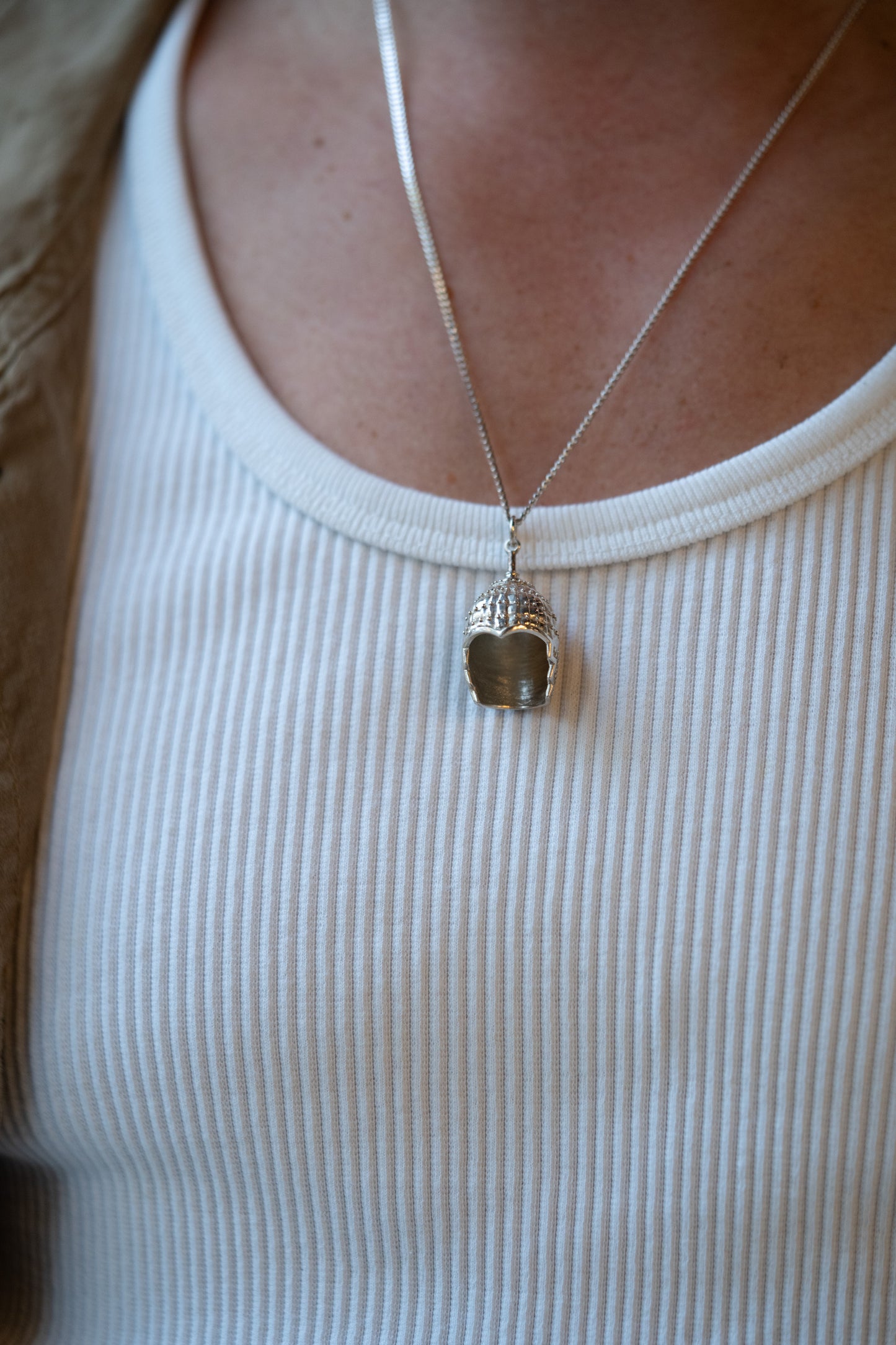 High Shine Finish Armour Pendant hung on a 925 Silver Chain