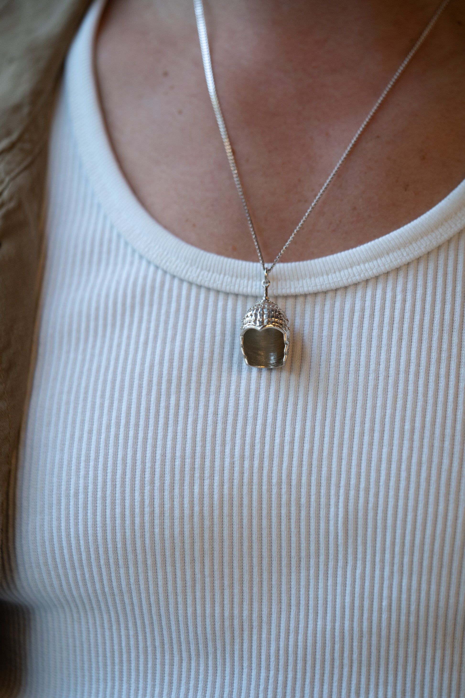 High Shine Finish Armour Pendant hung on a 925 Silver Chain