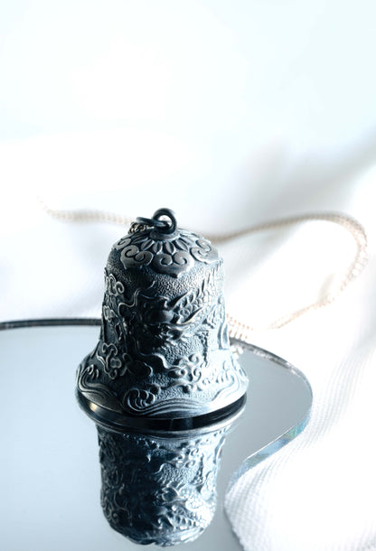 Sterling Silver Bell Pendant with Dragon Engraving in Large size