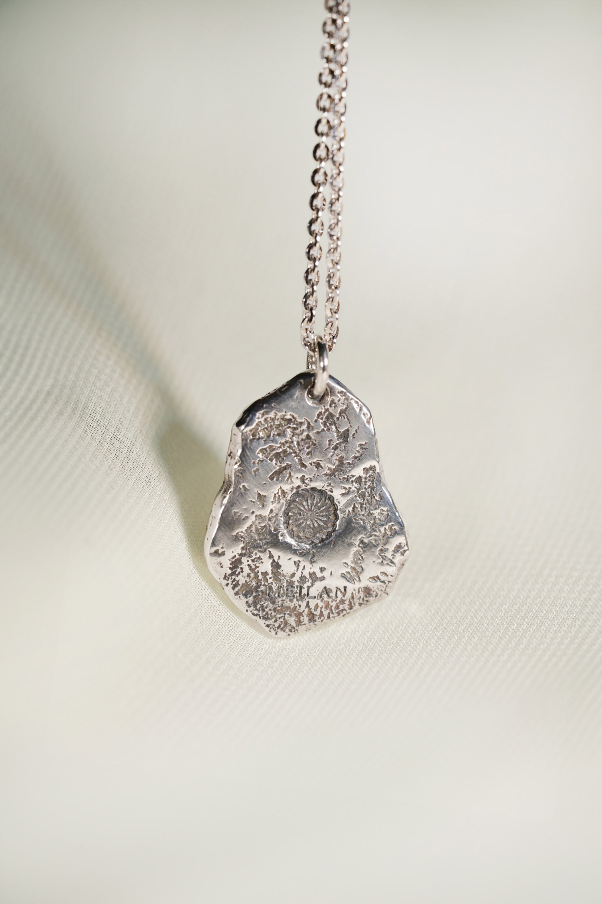 Chrysanthemum Sterling Silver Pendant with 24K Yellow Gold Accent in 13.73g hung on a 925 Silver Chain