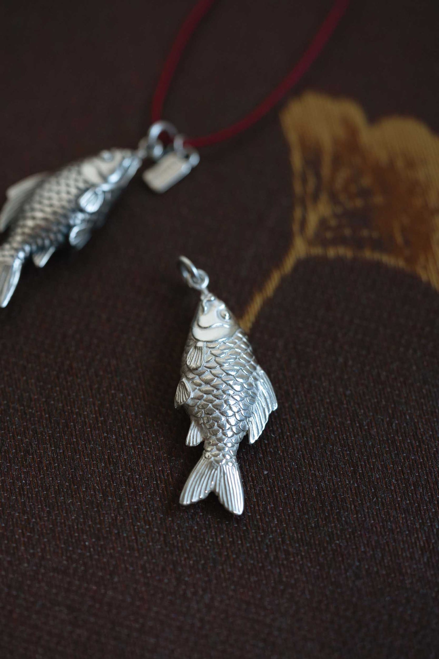 Carved Koi Fish Pendant - High Shine Finish - 925 Silver