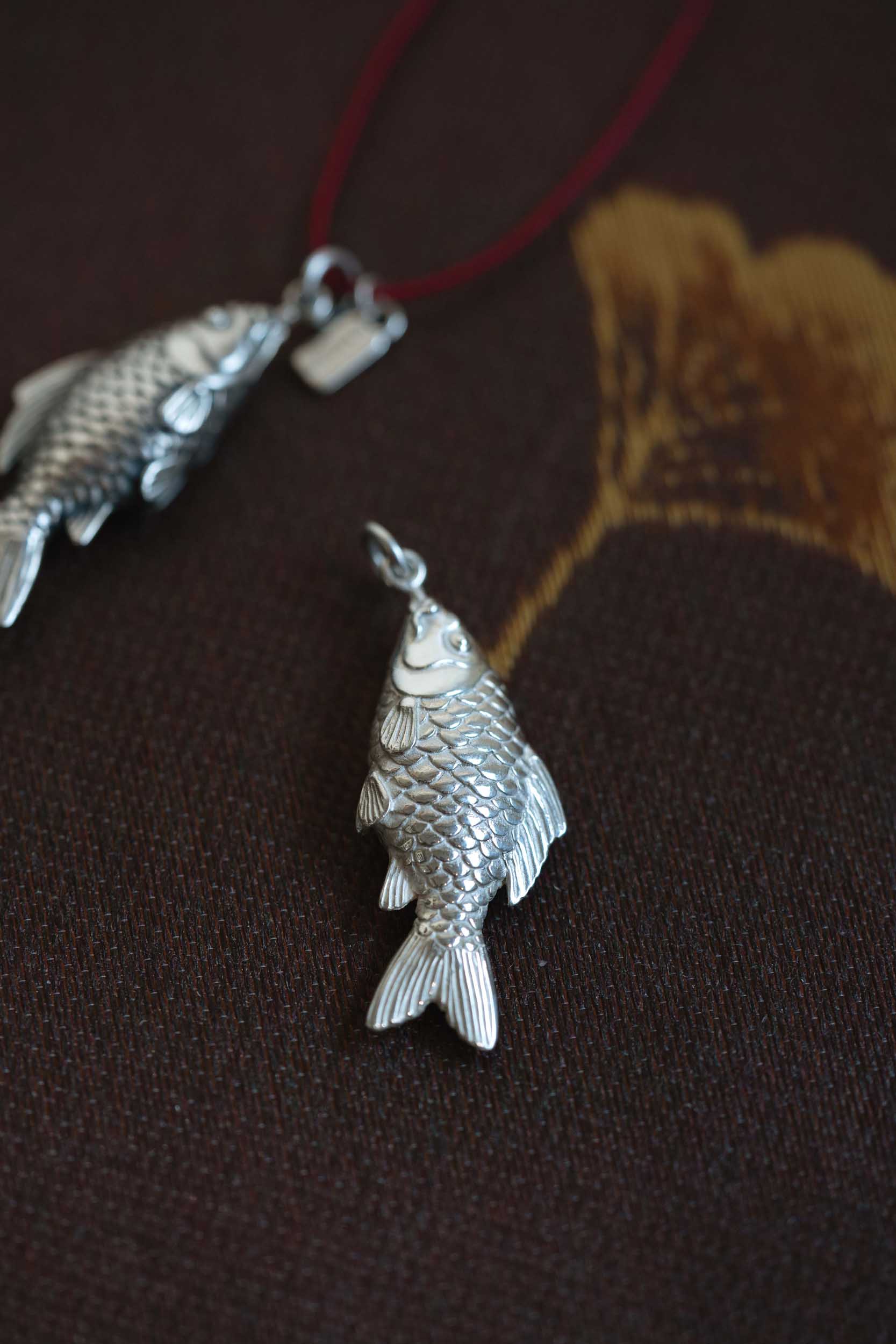 Carved Koi Fish Pendant - High Shine Finish - 925 Silver