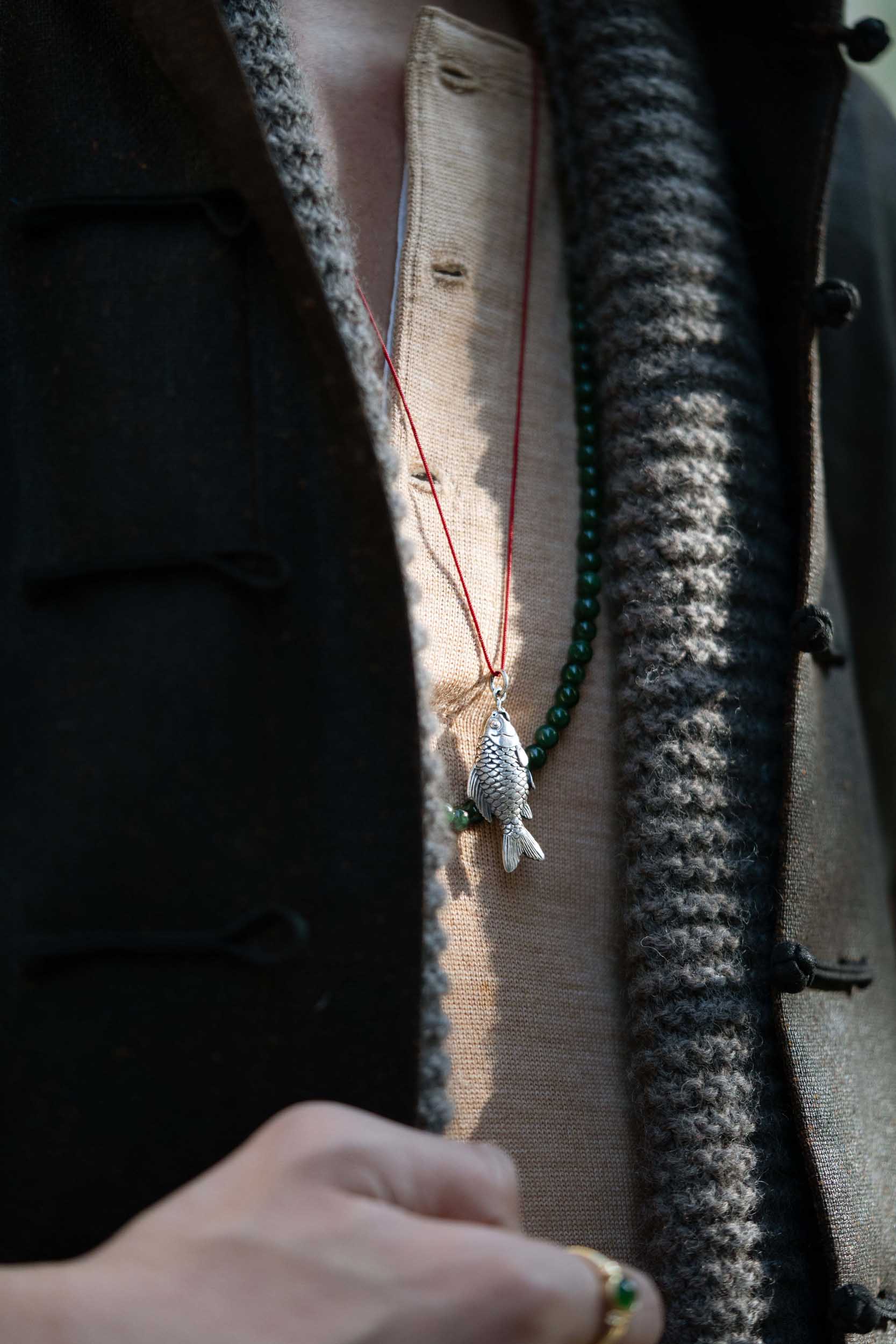 Carved Koi Fish Pendant - High Shine Finish - 925 Silver