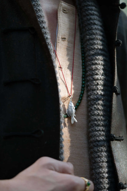 Carved Koi Fish Pendant - High Shine Finish - 925 Silver