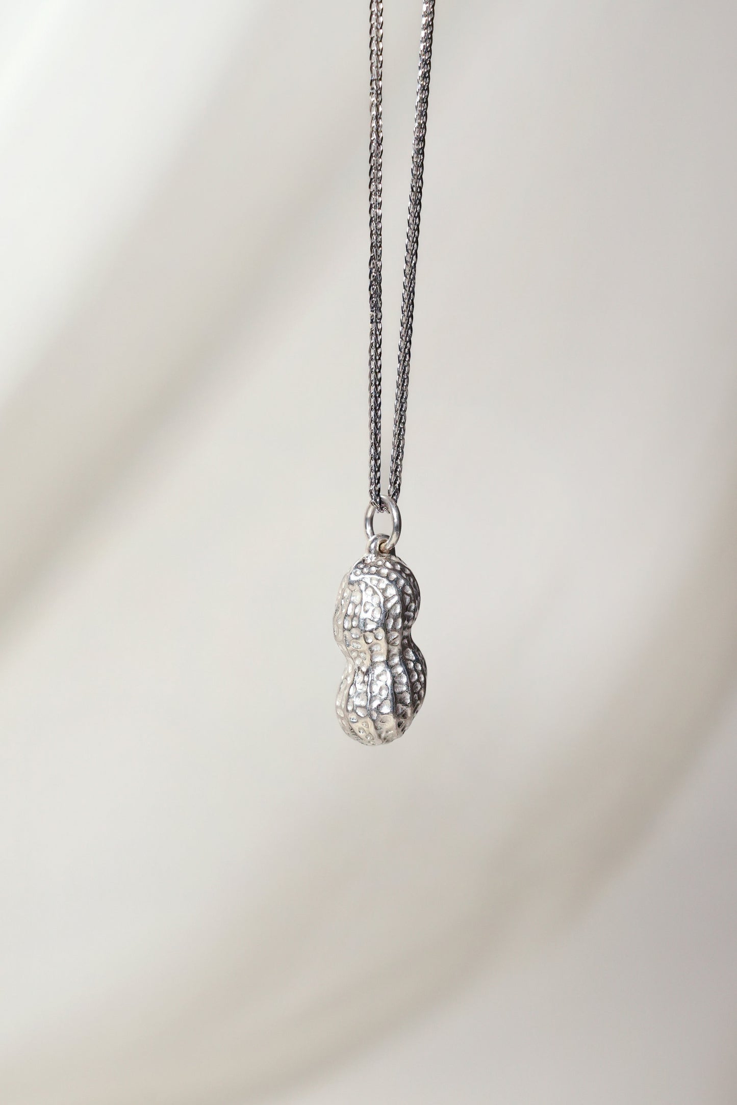 925 Silver Carved Peanut Pendant hung on a Sterling Silver Chain