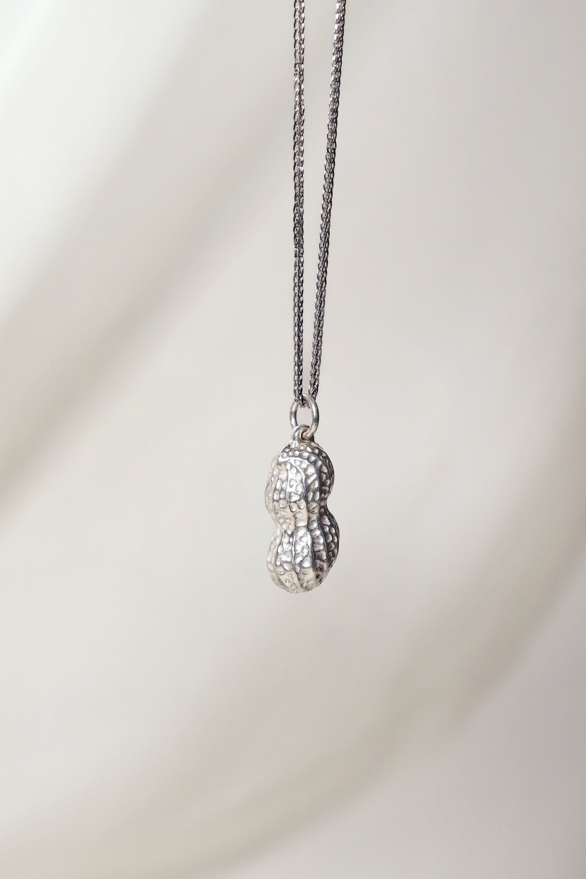 925 Silver Carved Peanut Pendant hung on a Sterling Silver Chain