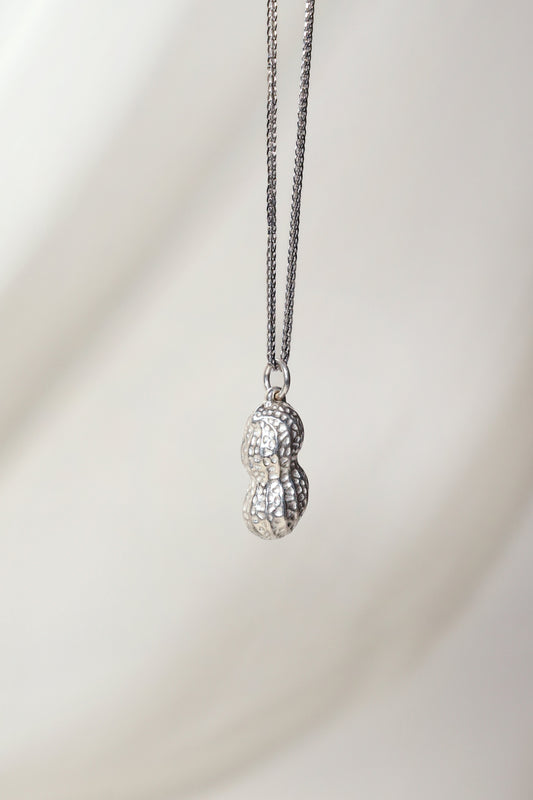 925 Silver Carved Peanut Pendant hung on a Sterling Silver Chain