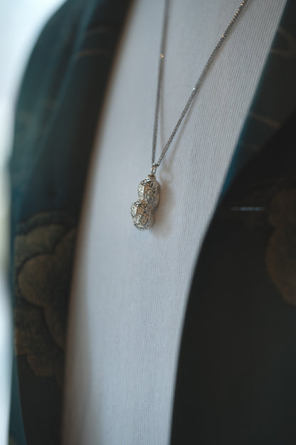 925 Silver Carved Peanut Pendant hung on a Sterling Silver Chain