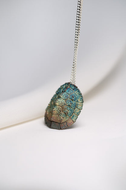 Turtle Shell Pendant -  925 Silver - Iridescent Finish