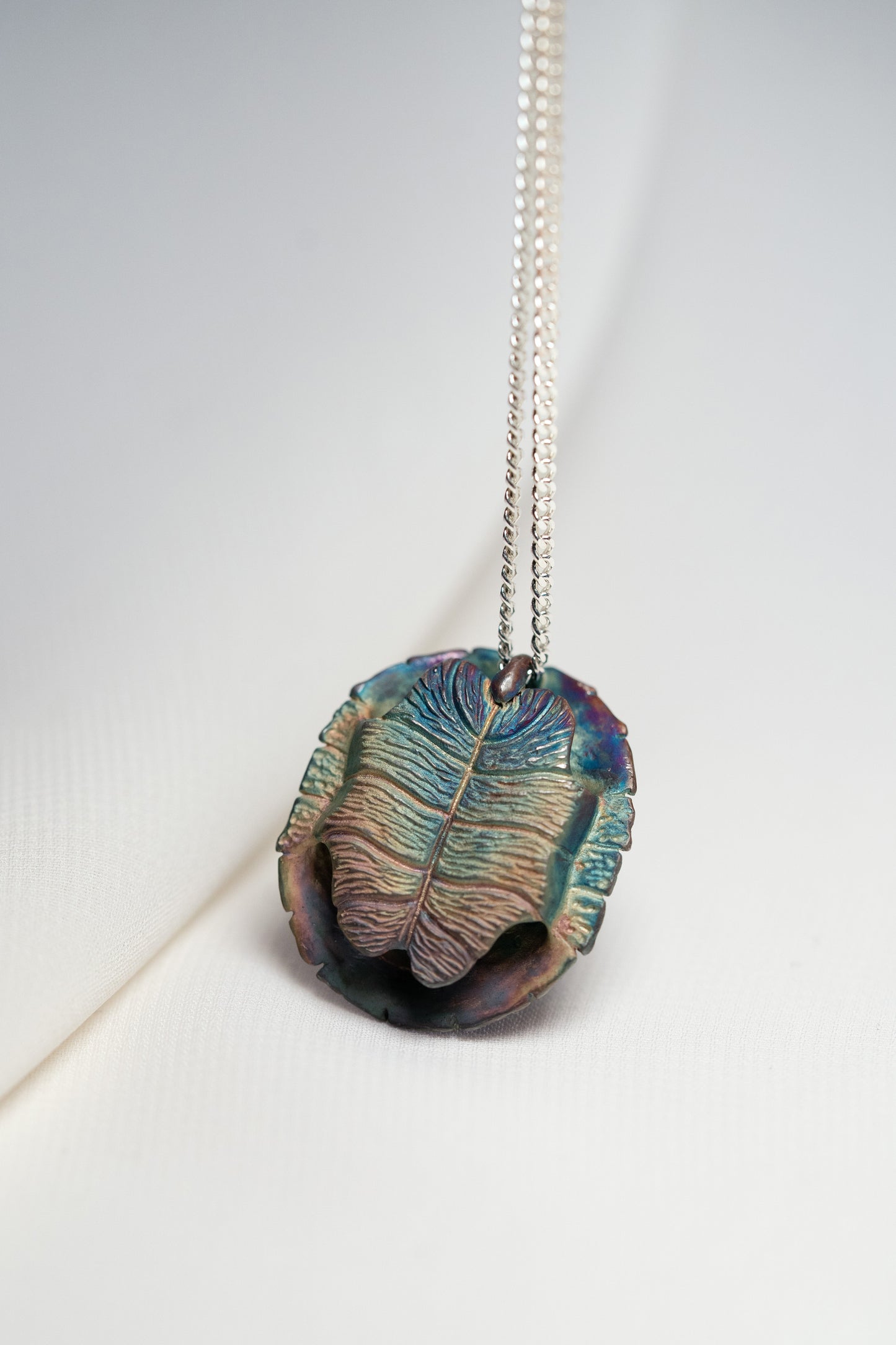 Turtle Shell Pendant -  925 Silver - Iridescent Finish
