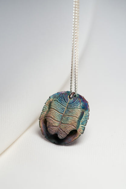 Turtle Shell Pendant -  925 Silver - Iridescent Finish