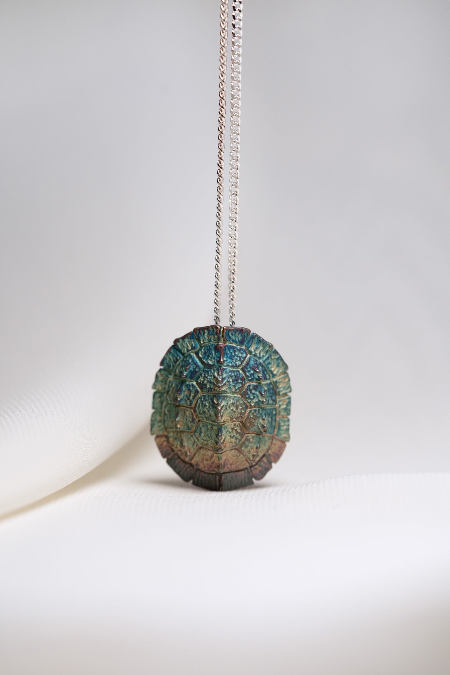 Turtle Shell Pendant -  925 Silver - Iridescent Finish