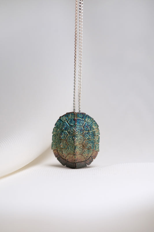 Turtle Shell Pendant -  925 Silver - Iridescent Finish