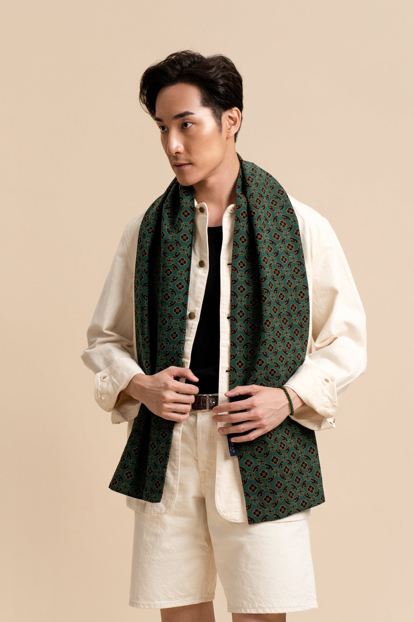 Green Lucky Clover Leaf Silk Scarf (Without Fringes)