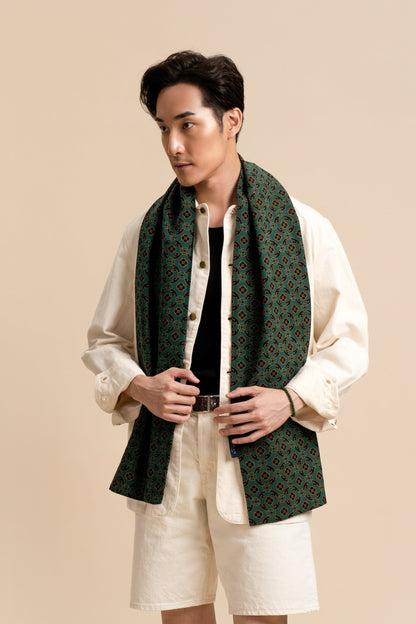 Green Lucky Clover Leaf Silk Scarf (Without Fringes)