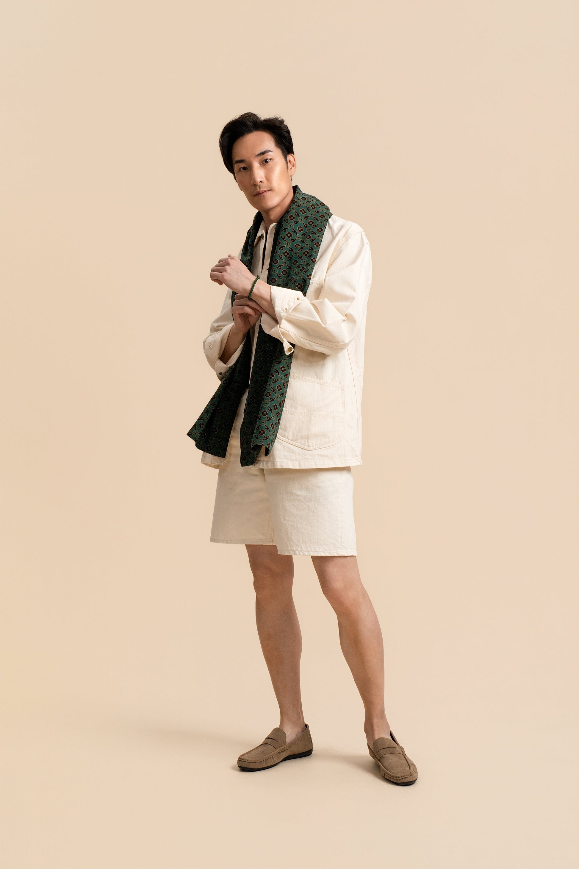 Green Lucky Clover Leaf Silk Scarf (Without Fringes)