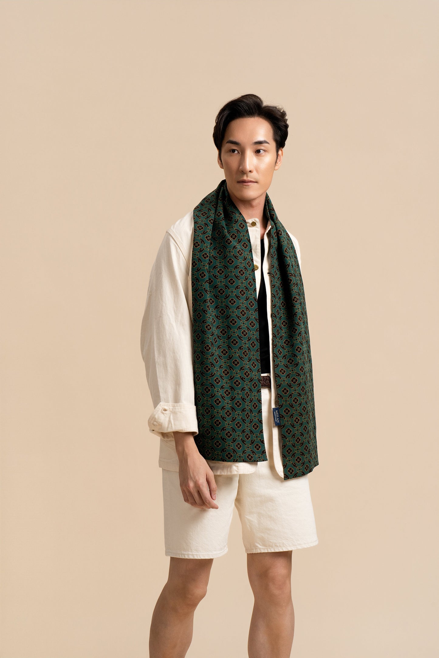 Green Lucky Clover Leaf Silk Scarf (Without Fringes)