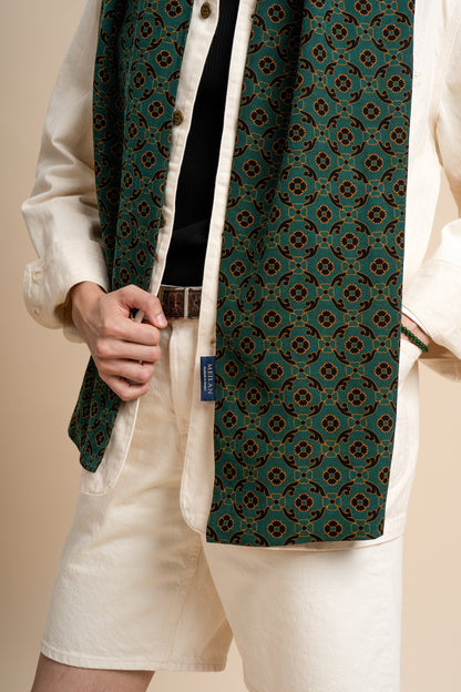 Green Lucky Clover Leaf Silk Scarf (Without Fringes)