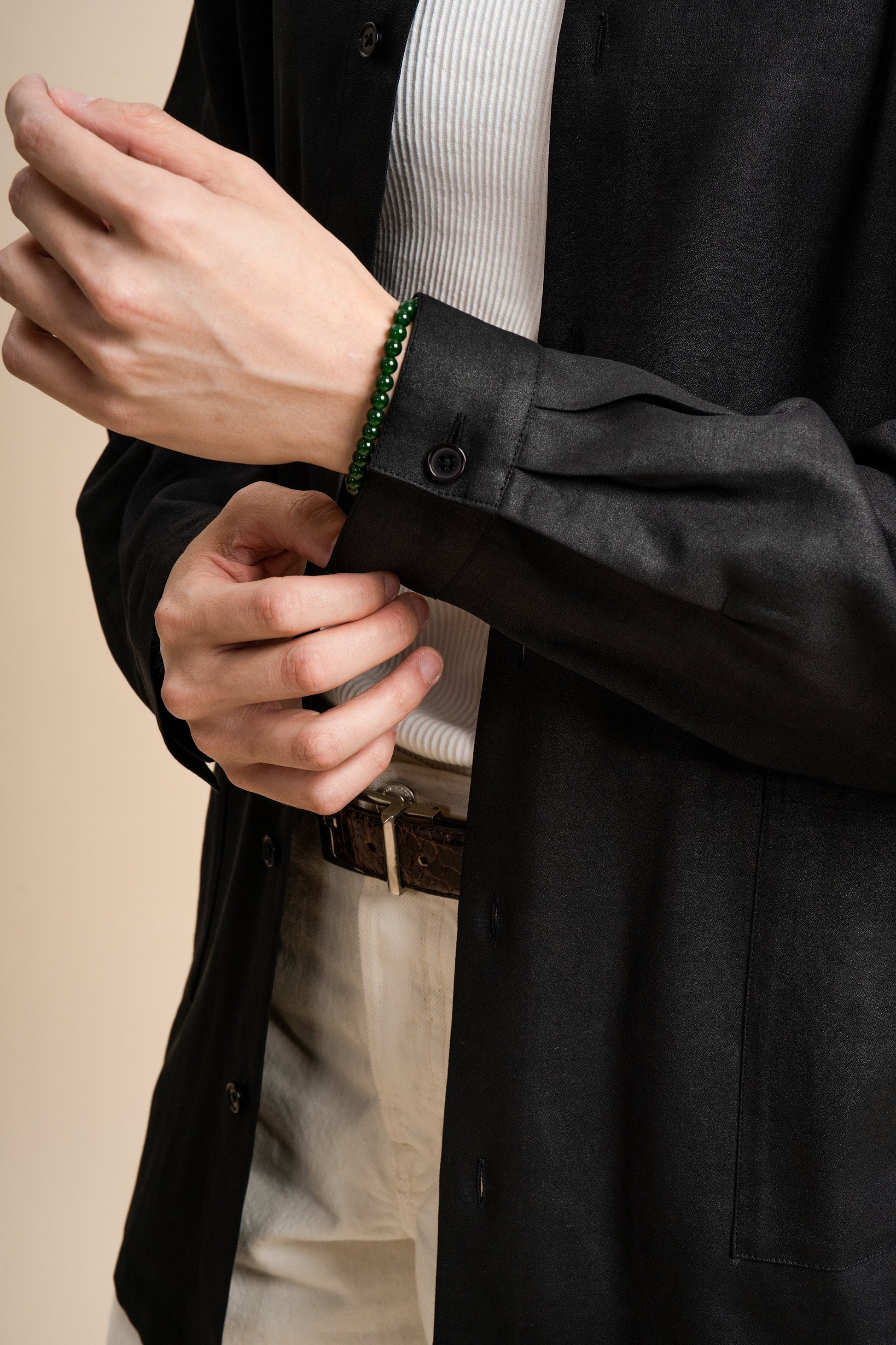 40 Momme Black Silk Round Collar Shirt