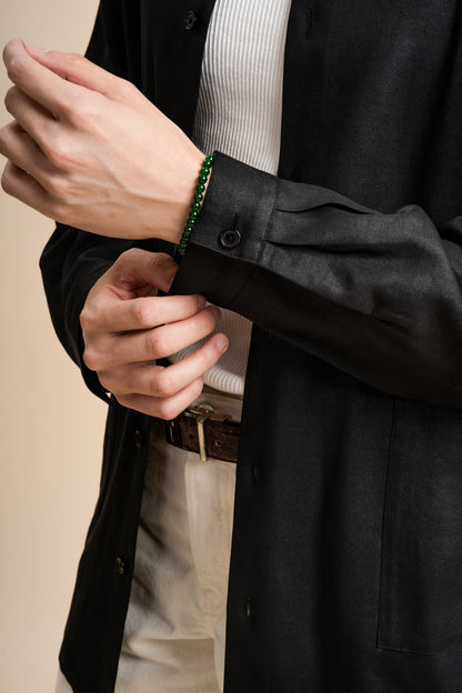 40 Momme Black Silk Round Collar Shirt