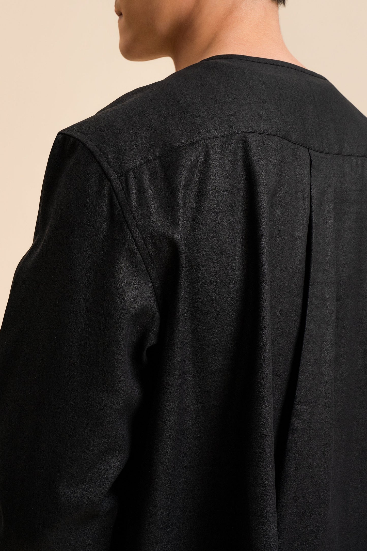 40 Momme Black Silk Round Collar Shirt