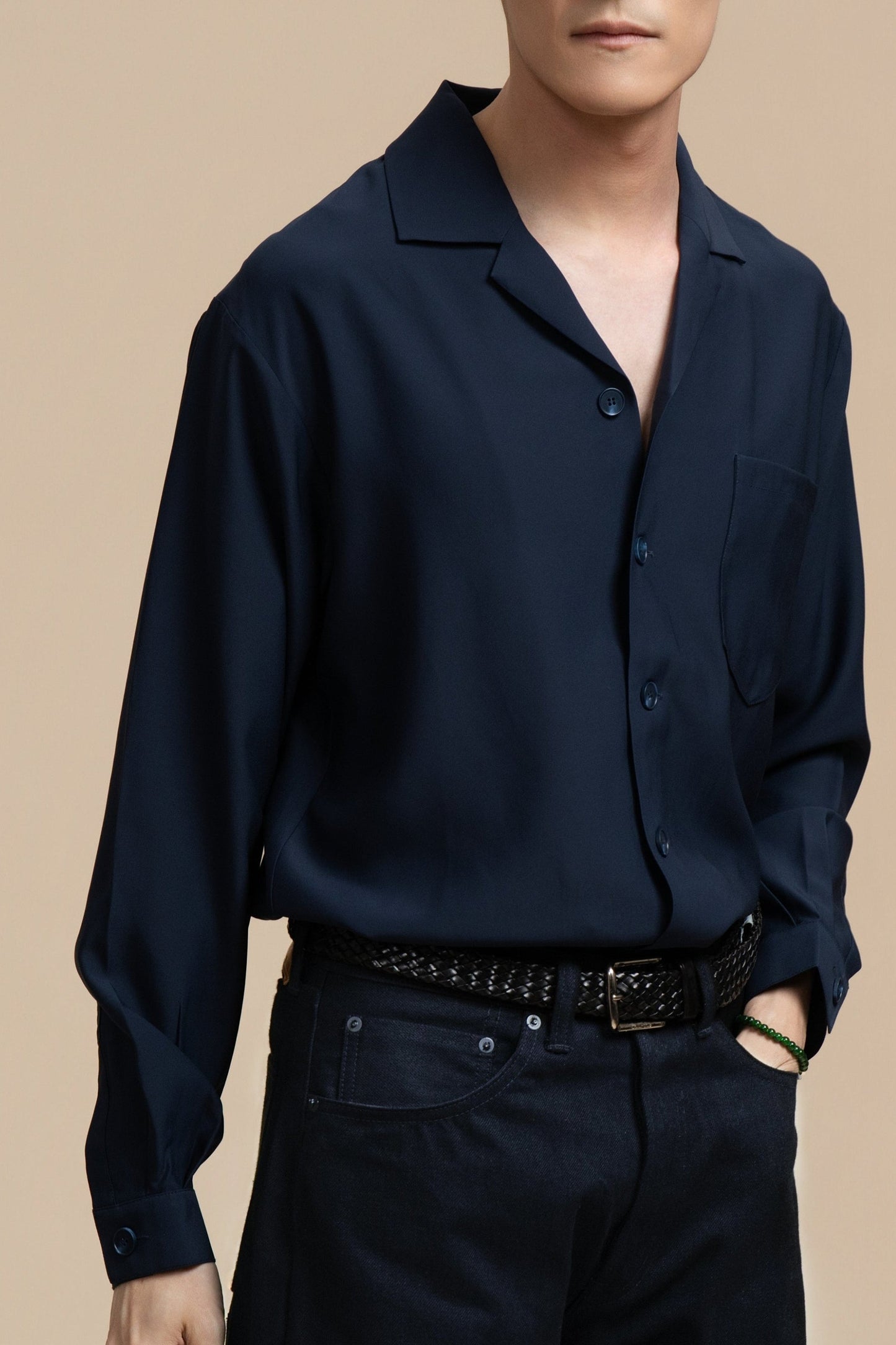 Blue Long Sleeve Silk Shirt