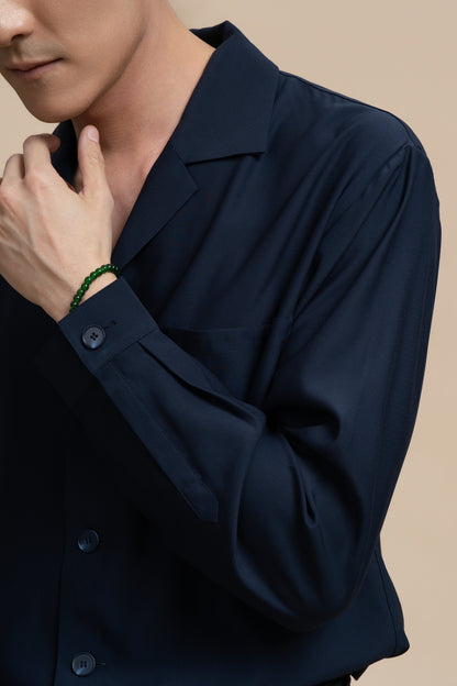 Blue Long Sleeve Silk Shirt