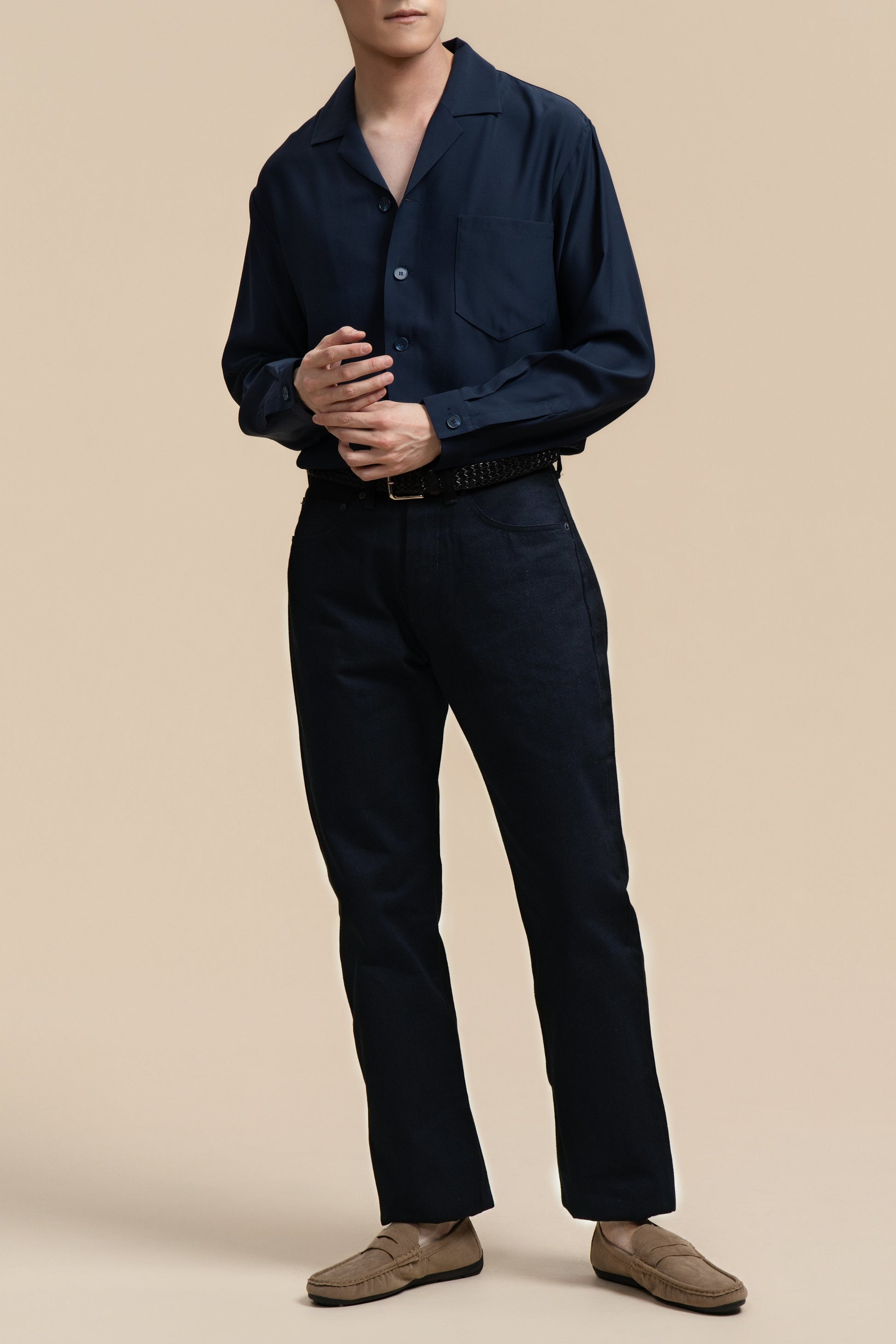 Blue Long Sleeve Silk Shirt