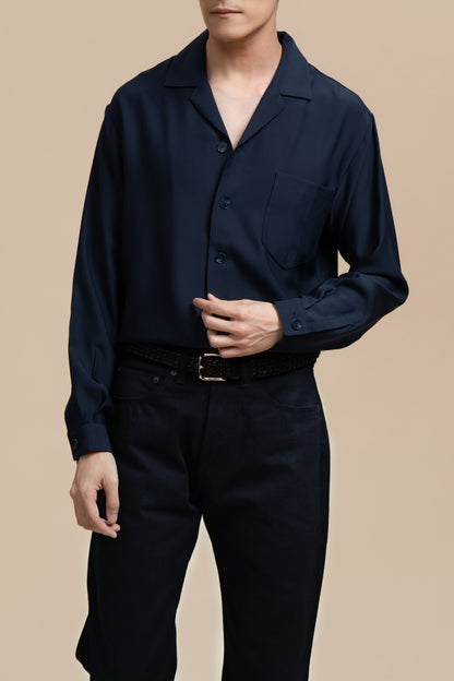 Blue Long Sleeve Silk Shirt