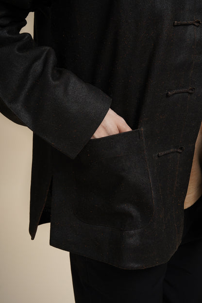 Brown Textured Silk Slub Tang Jacket
