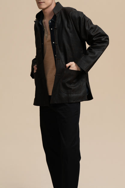 Brown Textured Silk Slub Tang Jacket