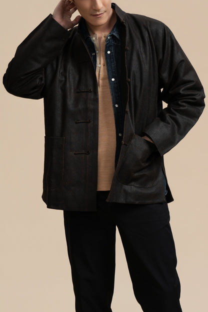 Brown Textured Silk Slub Tang Jacket