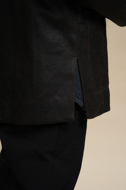 Brown Textured Silk Slub Tang Jacket