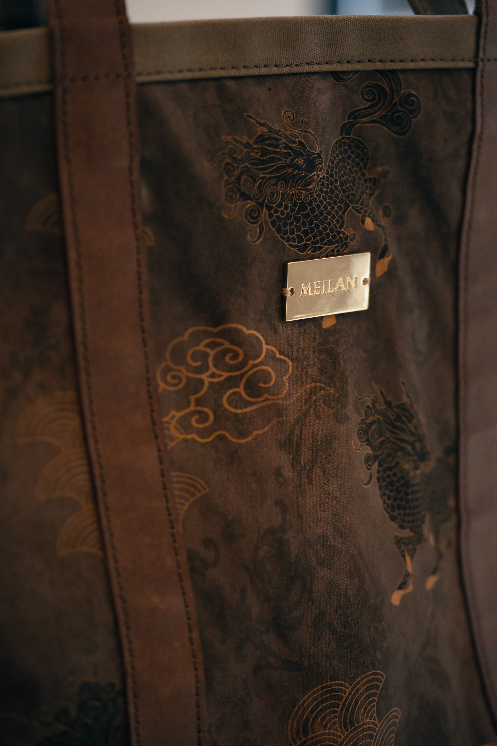 Qilin Print Tote Bag with Canvas Lining
