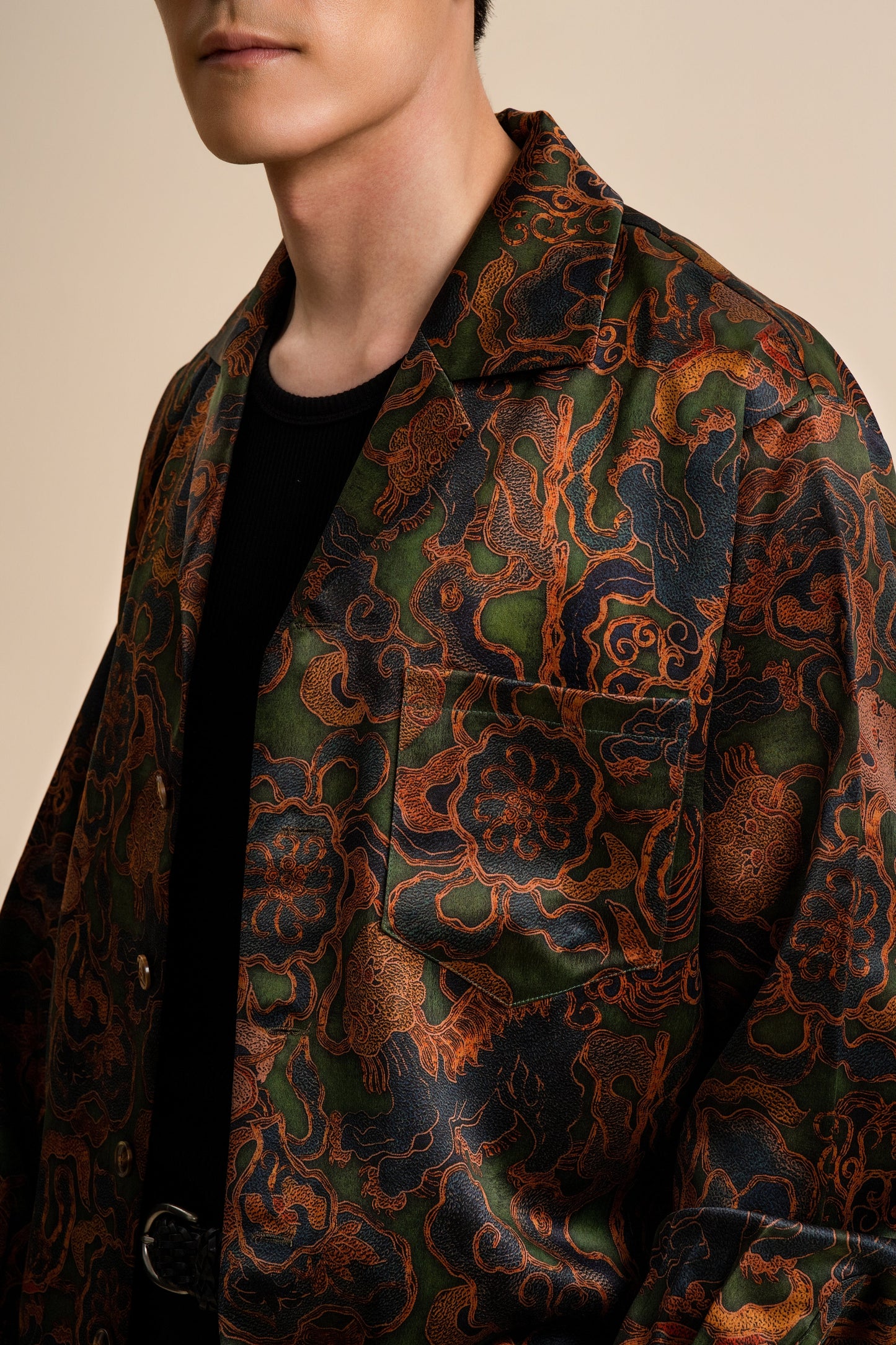 Green Crown of Thorns Long Sleeve Silk Shirt