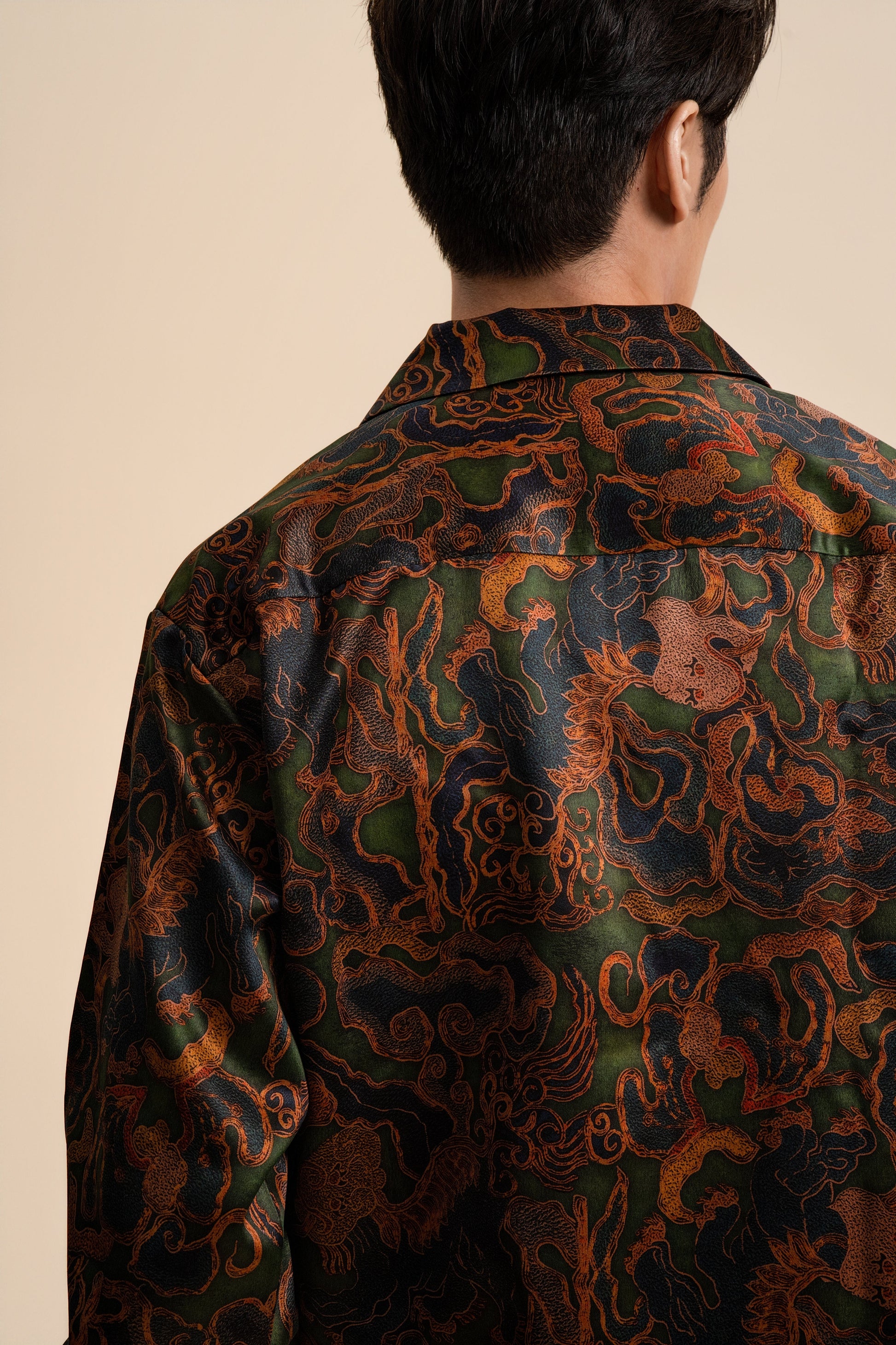 Green Crown of Thorns Long Sleeve Silk Shirt
